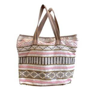 Stephanie‎ Nicole New York Stylish Pink & Gray Beaded Tote Bag